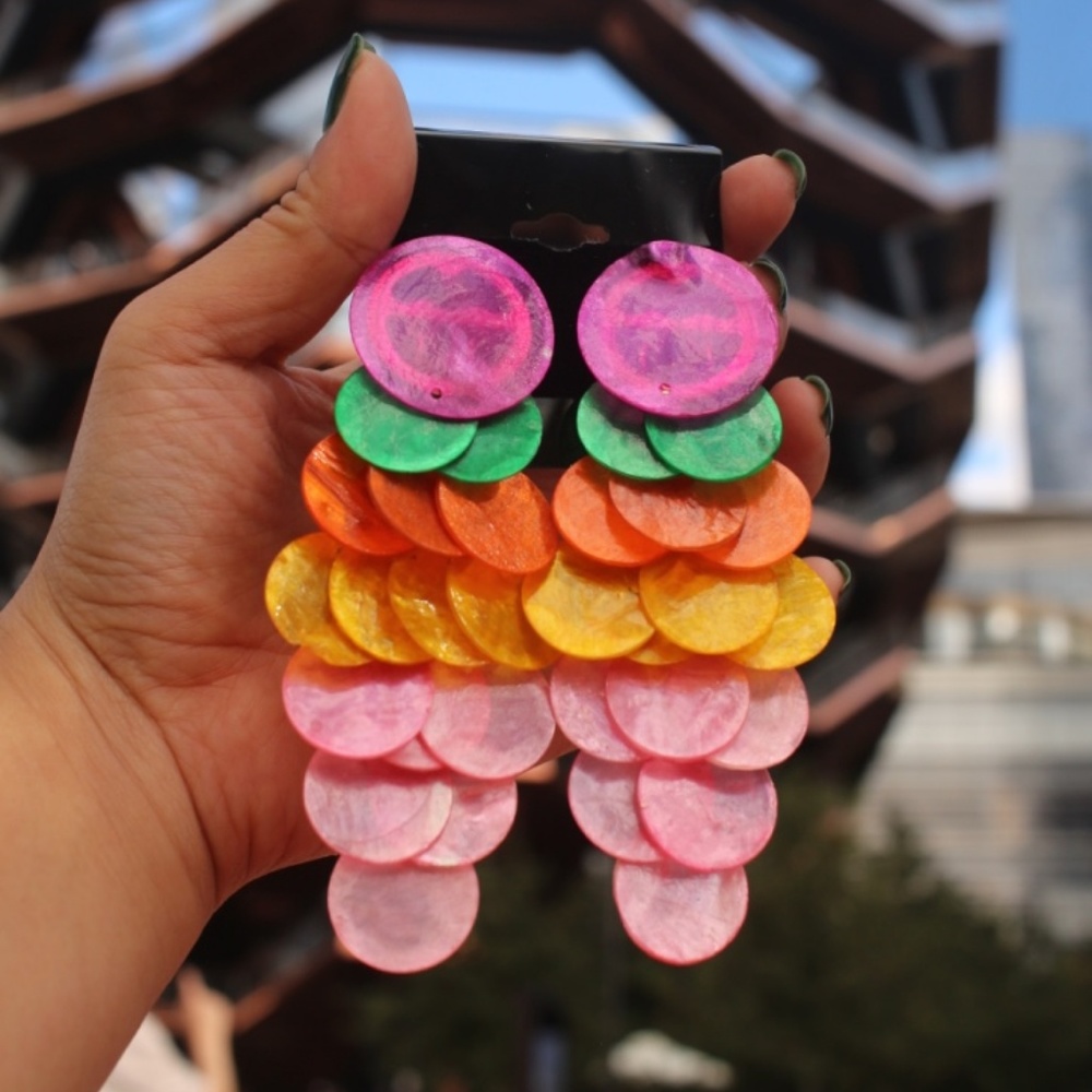 HP ❤️ Colorful Natural shell chandelier earrings colorful bright big statements - Picture 7 of 7